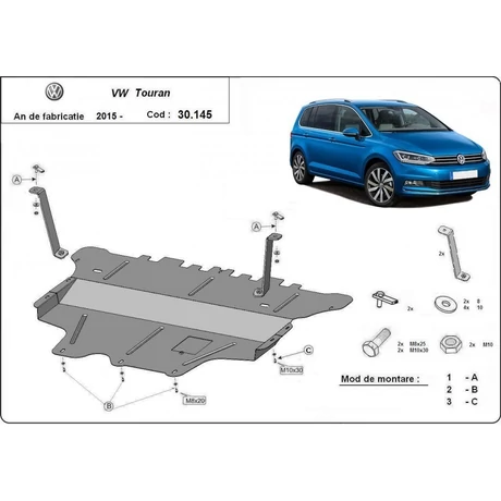 Volkswagen Touran, 2015-2018 - Motorvédő lemez