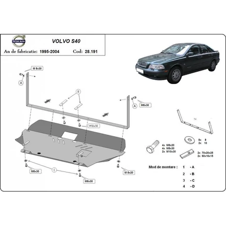 Volvo S40, 1995-2004 - Motorvédő lemez